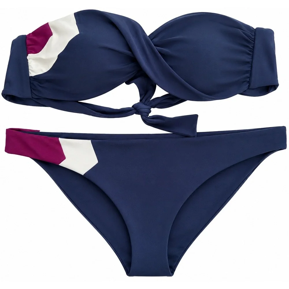 L*Space Navy Twist Bandeau Bikini Set Colorblock Swim Beach Resort Vacation L